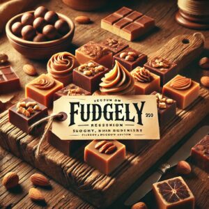 An AI generated image of a delicious looking board full of fudges, some with chocolate swirls or nuts added