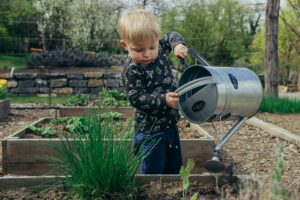 boy watering plants photo by Filip Urban